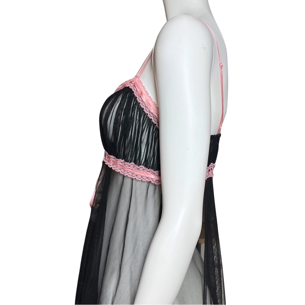 Y2K Vintage Victoria’s Secret Black Sheer Babydoll Slip Dress XS/S Coquette Bow - Picture 9 of 11